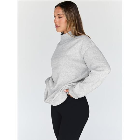 Womens Oversized Sweatshirt Turtleneck Pullover Long Sleeve Fleece Casual Tops - Picture 3 of 7